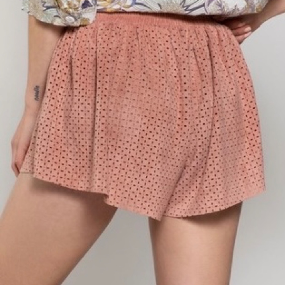 POL Dusty Pink Vegan Suede Smocked Waist Relaxed Fit Shorts - Picture 8 of 11
